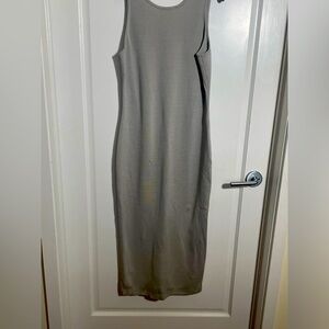 St John mid length knit shift dress with v back in chrome